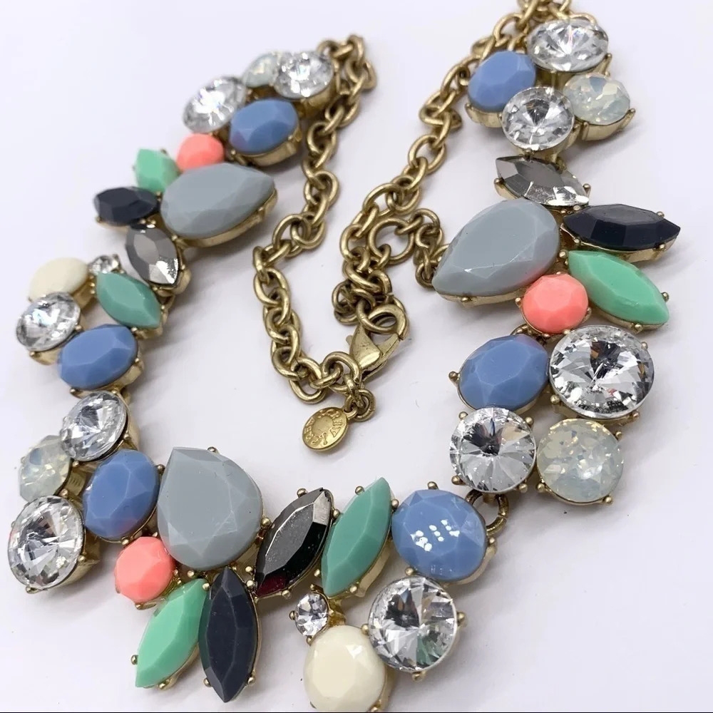 J. Crew Blue Gray Green Coral Jeweled Necklace
